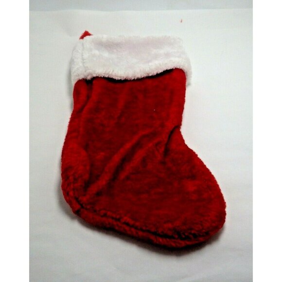 Christmas Stocking Red Fleece White Plush Trim 14 inch Lot 3 - Picture 4 of 8